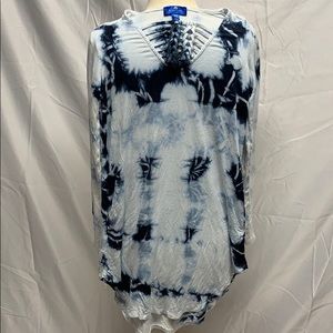 Blue Curl Beachwear Long Sleeve Tie Dye Coverup